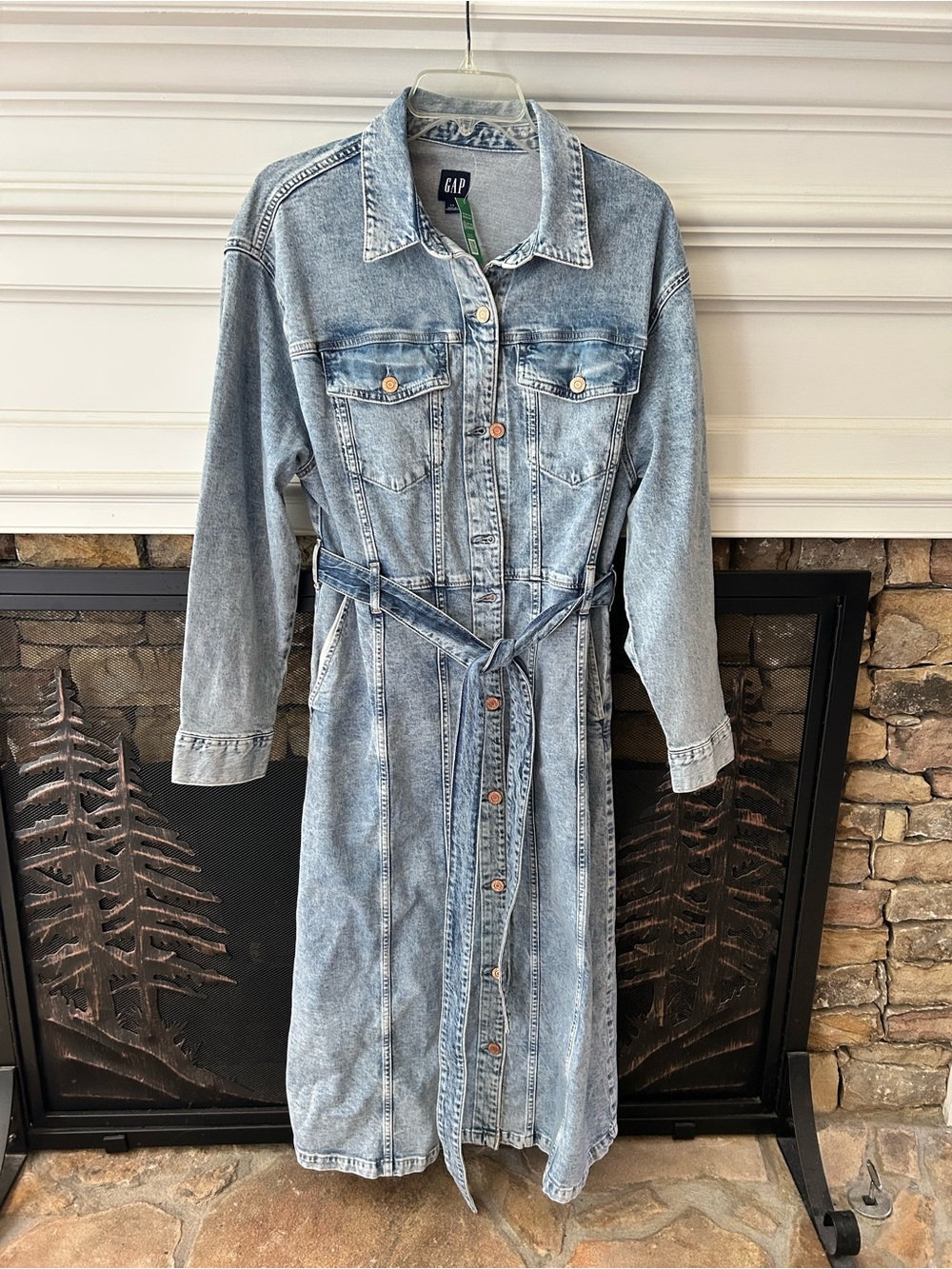 GAP Light Blue Denim Button-Front Maxi Shirt Dress NWT